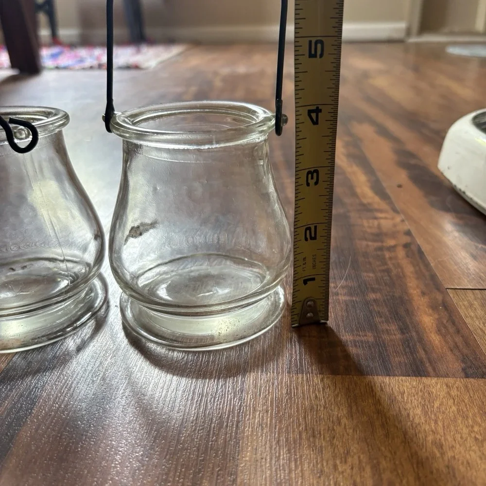 Set of 5 Glass Votive Candle Holders w/ Metal Handles Farmhouse Decor